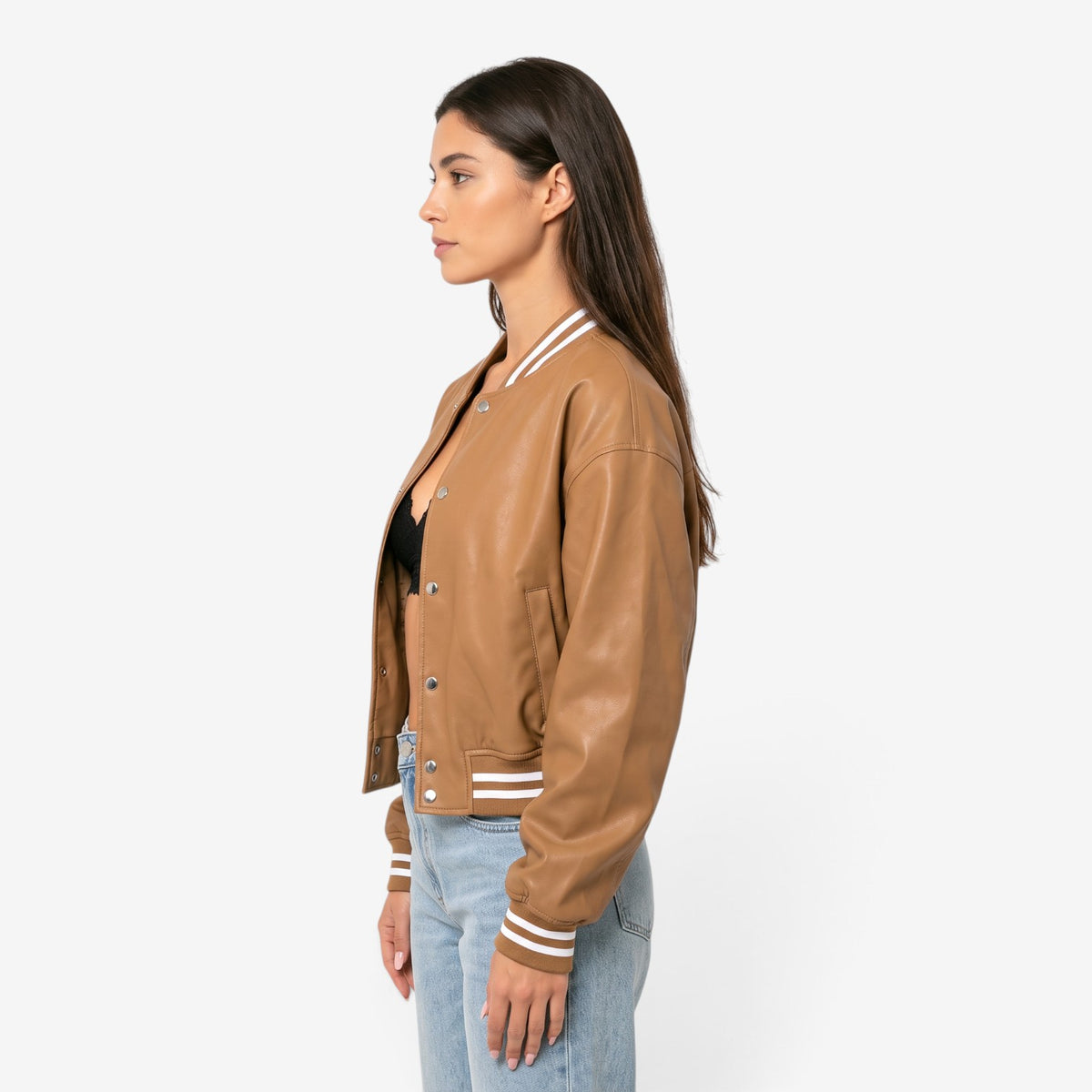 Chaqueta Bomber Efecto Piel para Mujer