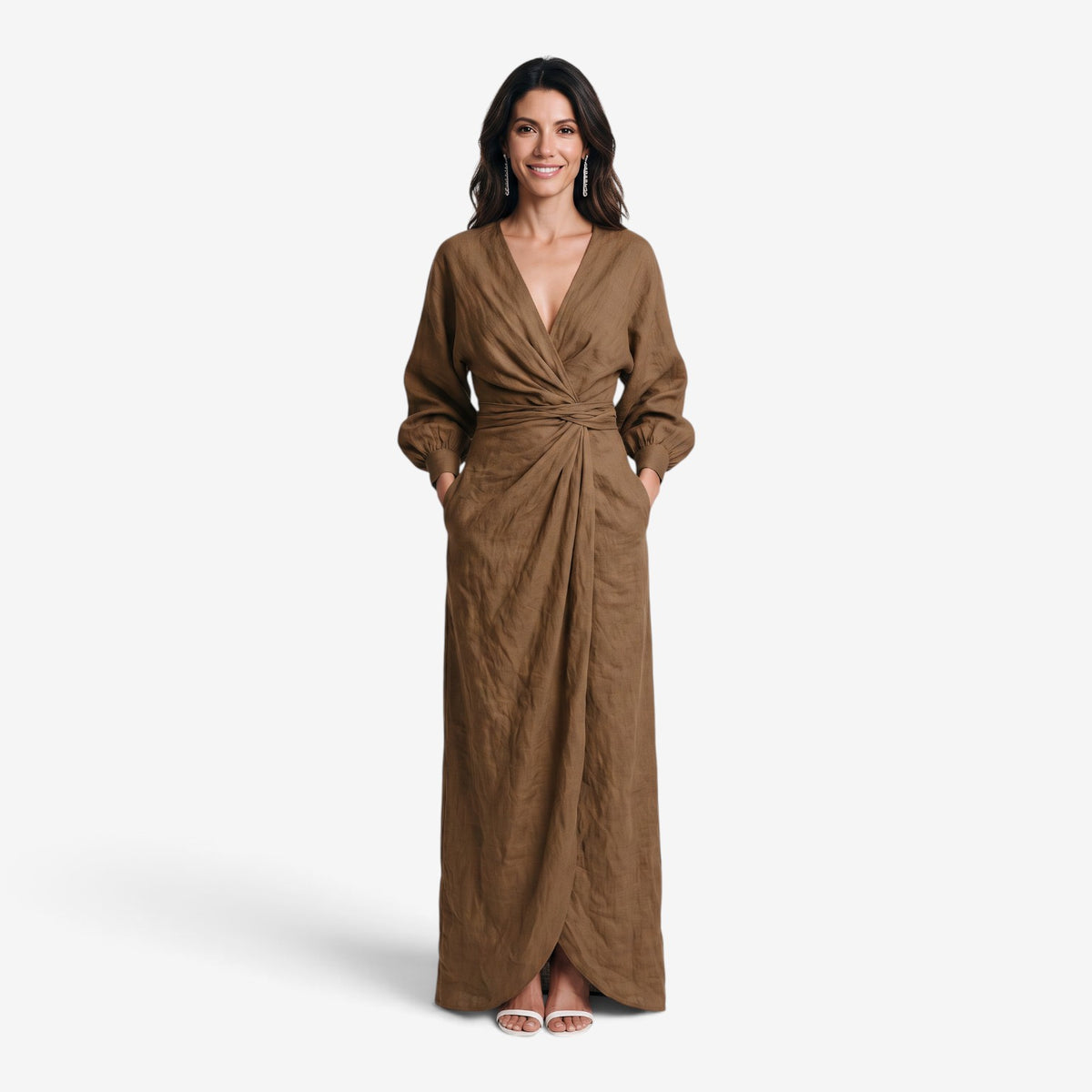 Vestido Largo Cruzado con Escote en V para Mujer