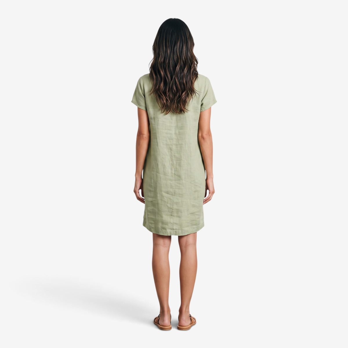 Vestido de Lino Holgado con Bolsillos para Mujer