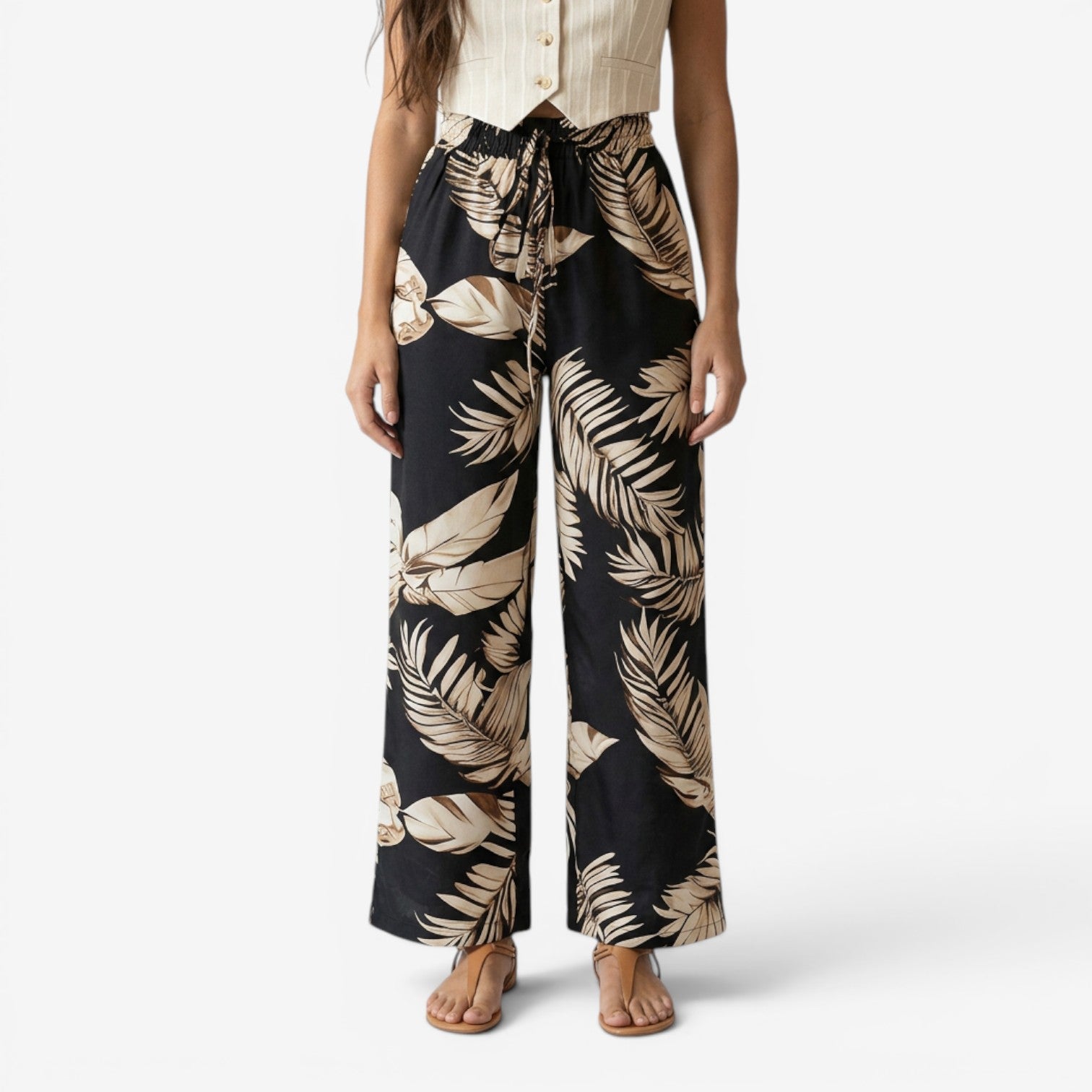 Pantalón Bohemio con Estampado de Hojas para Mujer