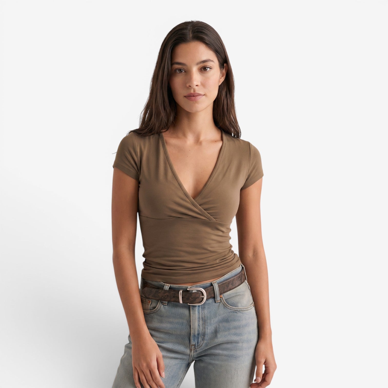 Camiseta Ajustada de Manga Corta para Mujer