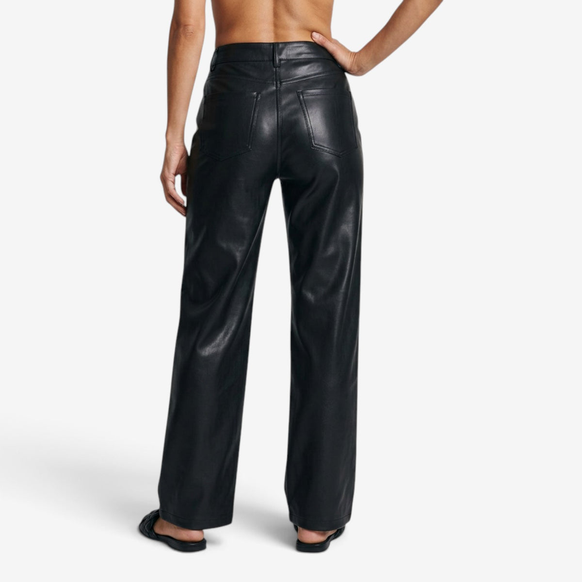 Pantalón de Cuero de Pierna Ancha para Mujer
