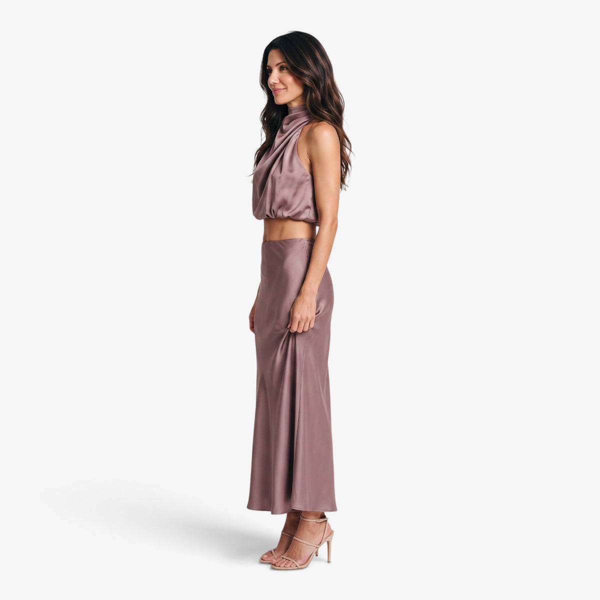 Conjunto Satinado de Top y Falda Larga para Mujer