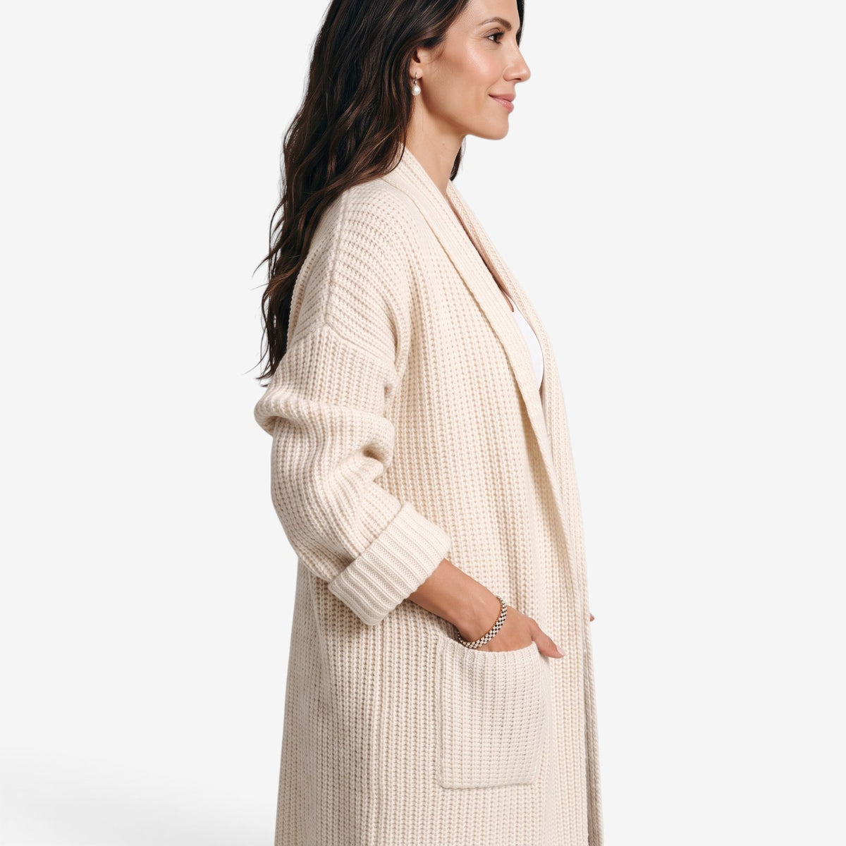 Cárdigan Largo de Punto con Bolsillos para Mujer