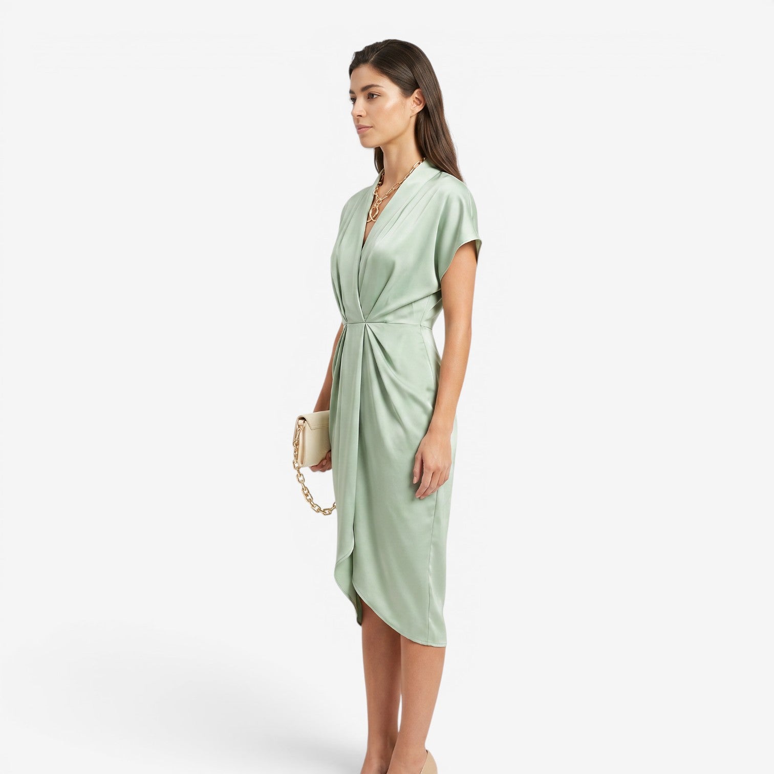 Vestido Plisado con Cuello V para Mujer
