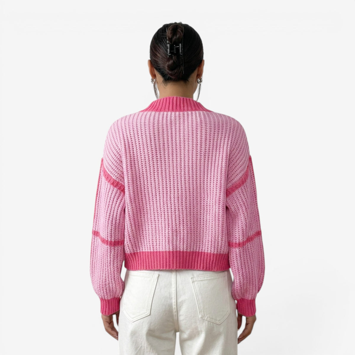 Cárdigan de Punto Corto Bicolor para Mujer