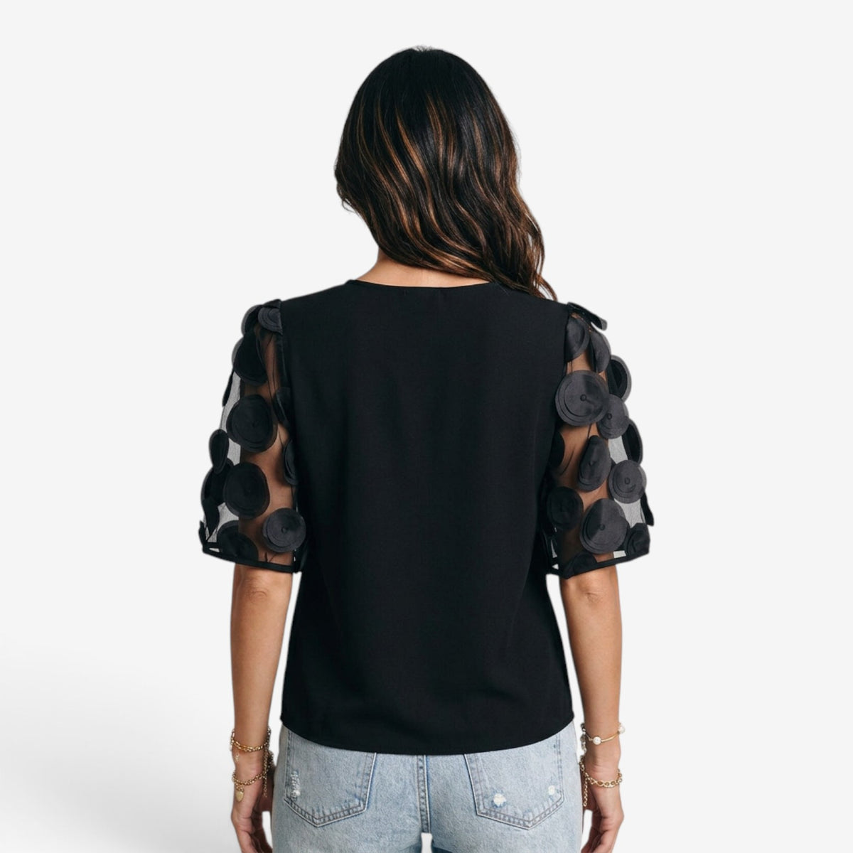 Blusa con Mangas de Tul y Apliques para Mujer