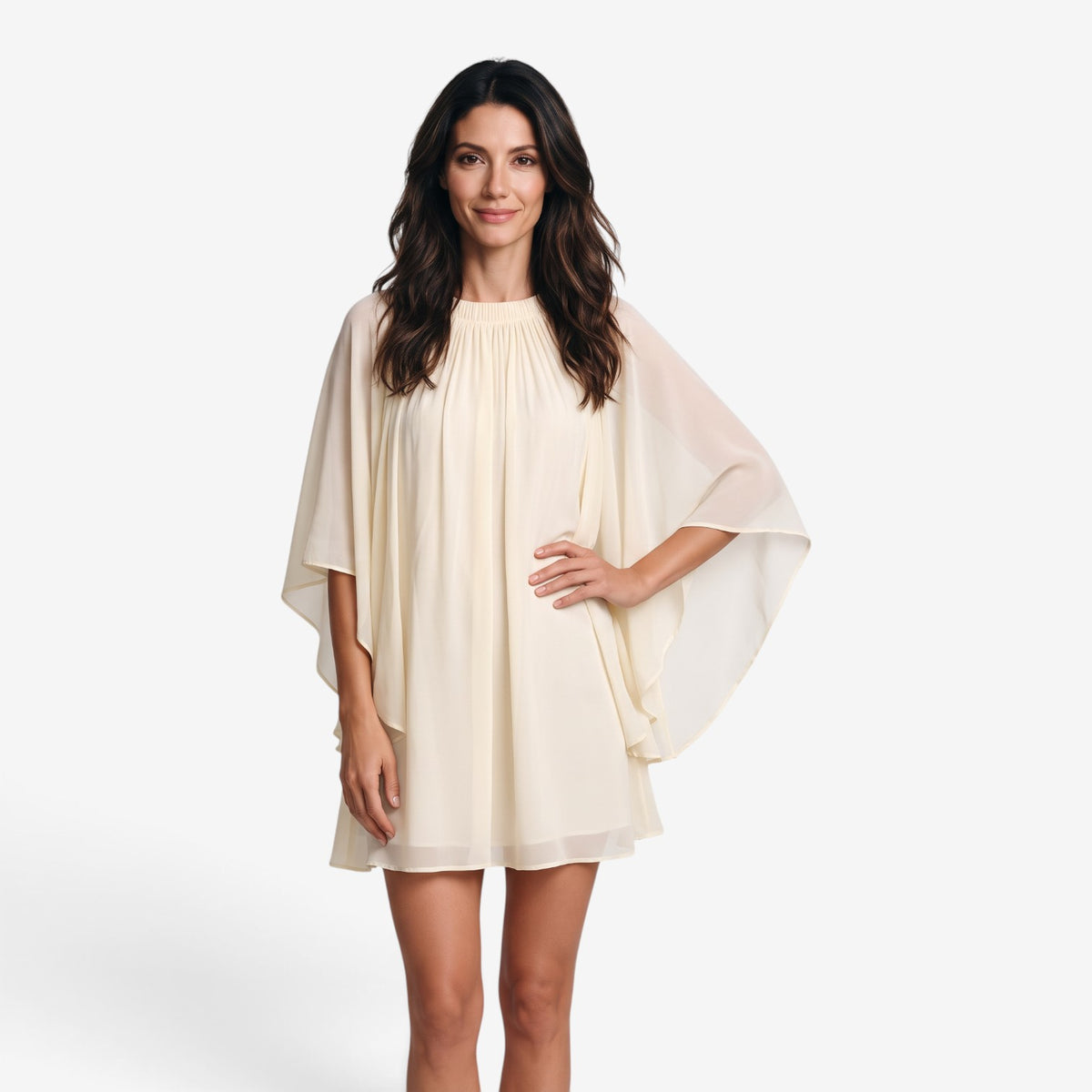 Vestido Corto Fluido con Mangas Murciélago para Mujer