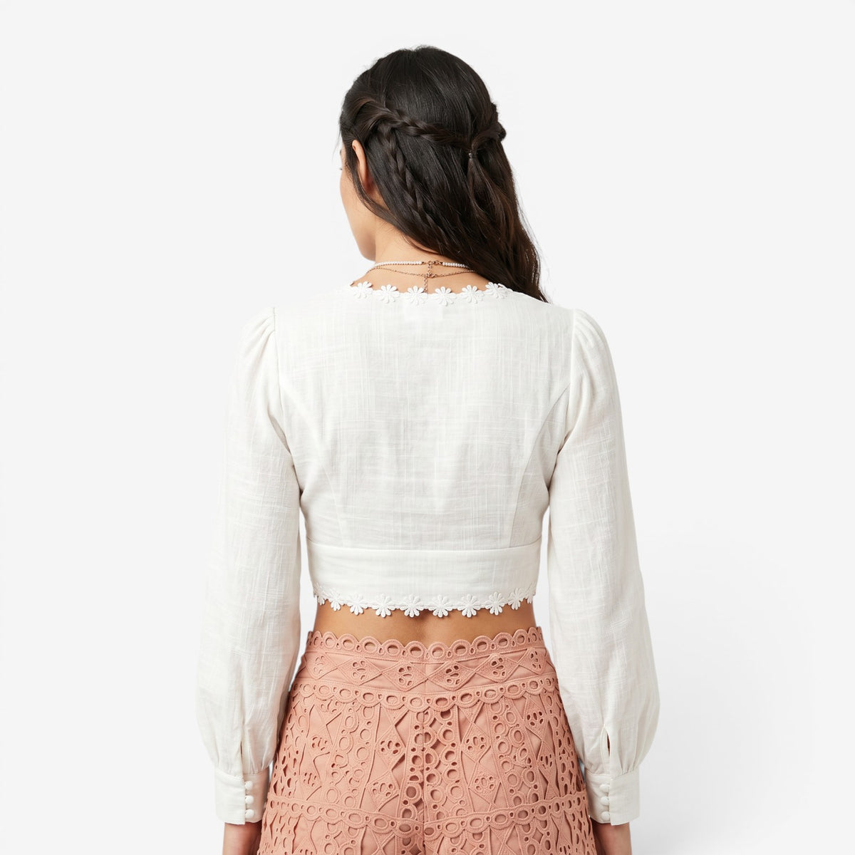 Top corto con encaje floral para Mujer