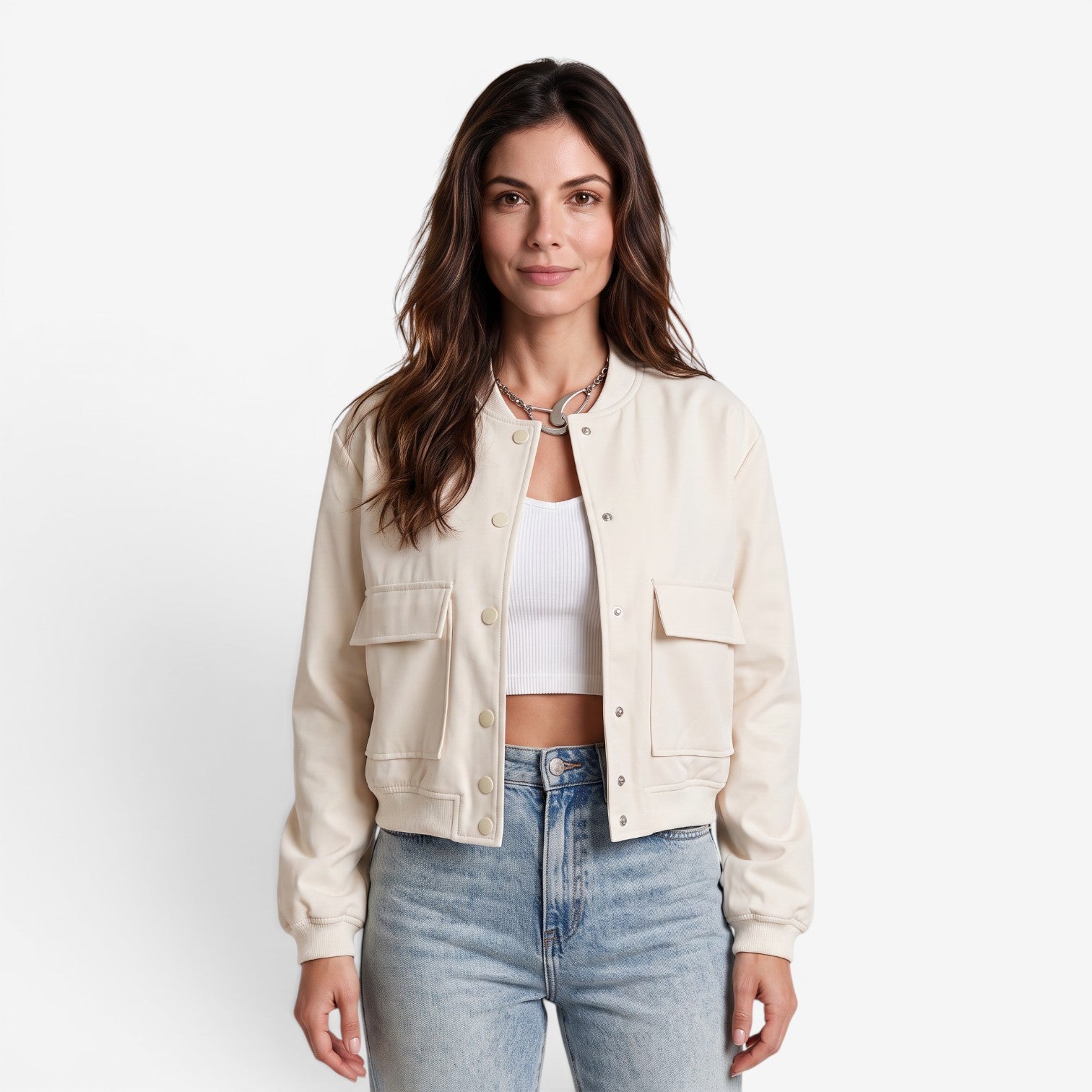 Chaqueta Casual Oversize Beige para Mujer