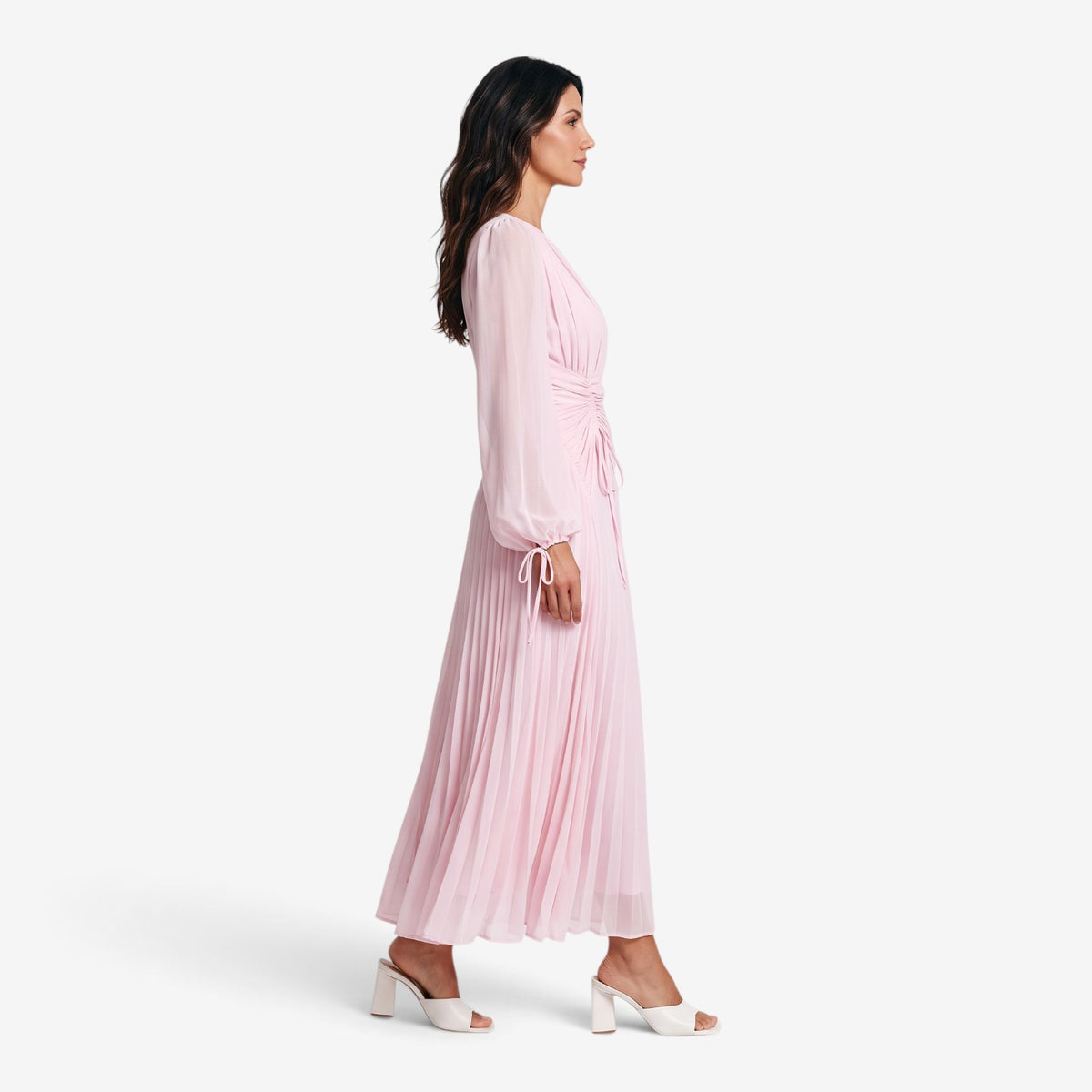 Vestido Largo Drapeado de Manga Larga para Mujer