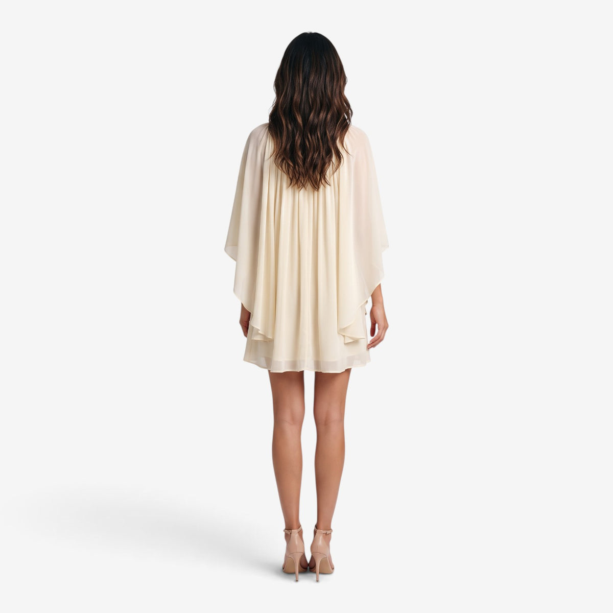 Vestido Corto Fluido con Mangas Murciélago para Mujer