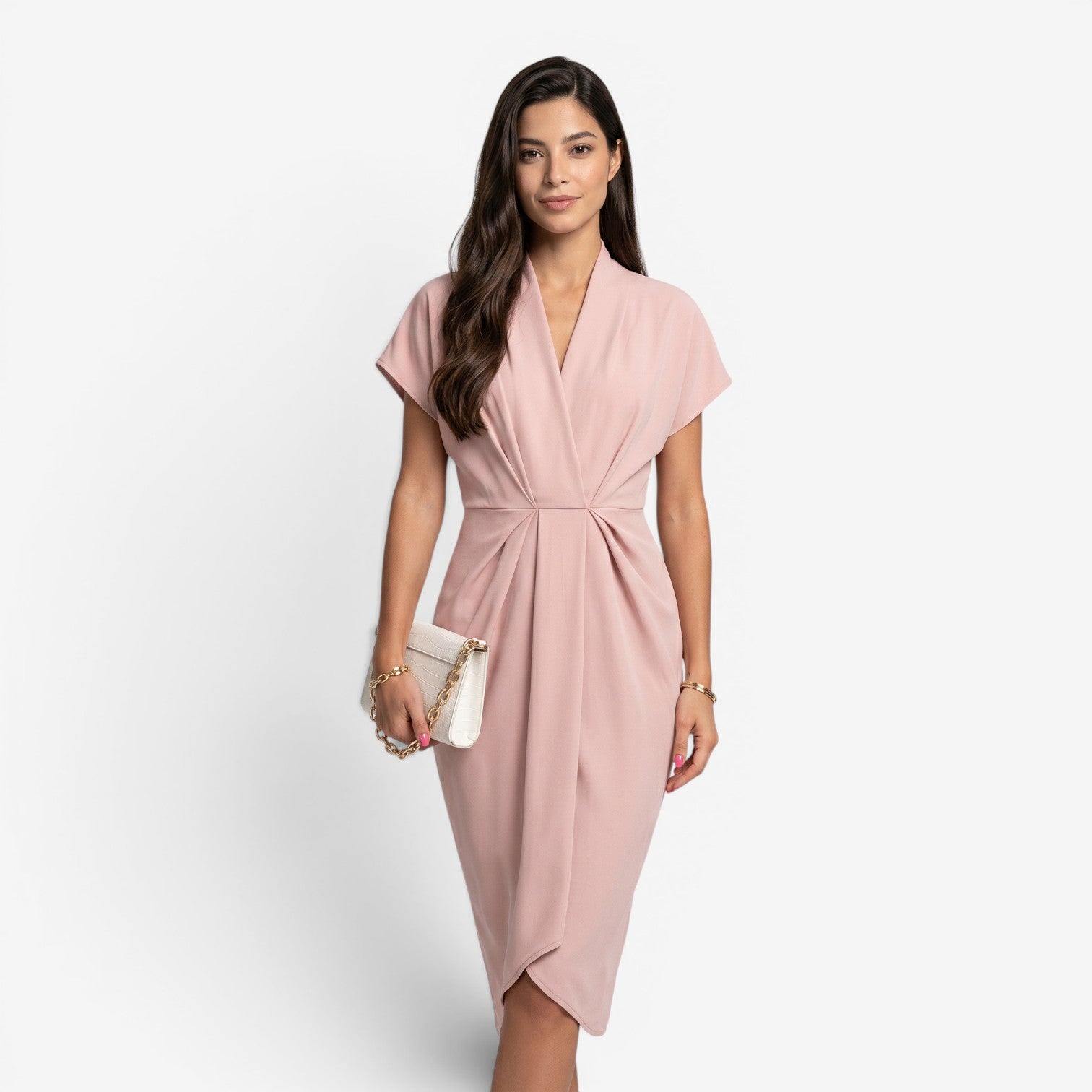 Vestido Plisado con Cuello V para Mujer