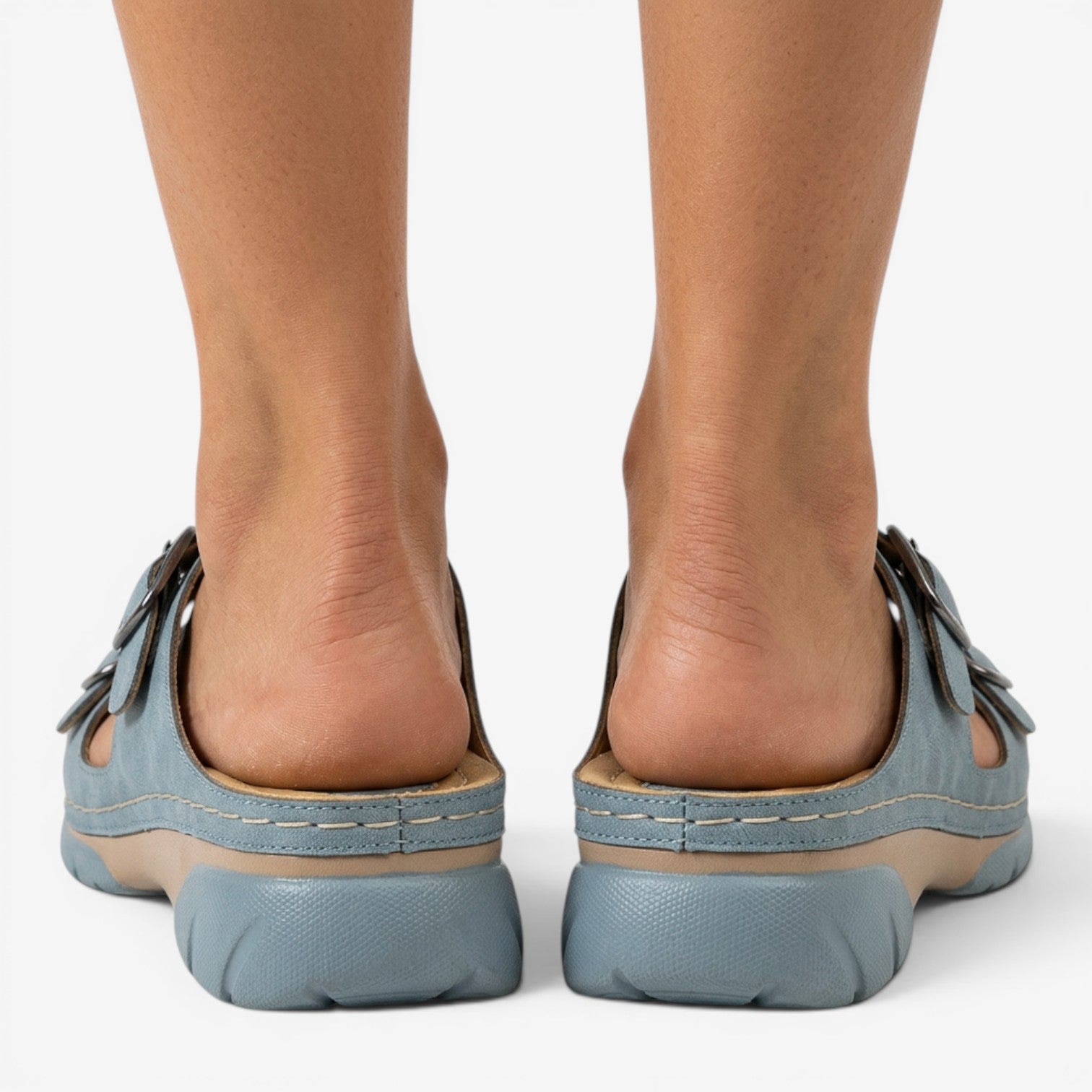 Sandalias Mule de Cuña con Doble Hebilla