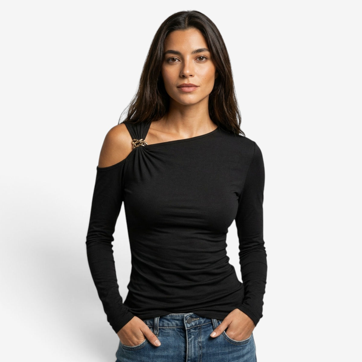Top Asimétrico con Detalle Metálico para Mujer