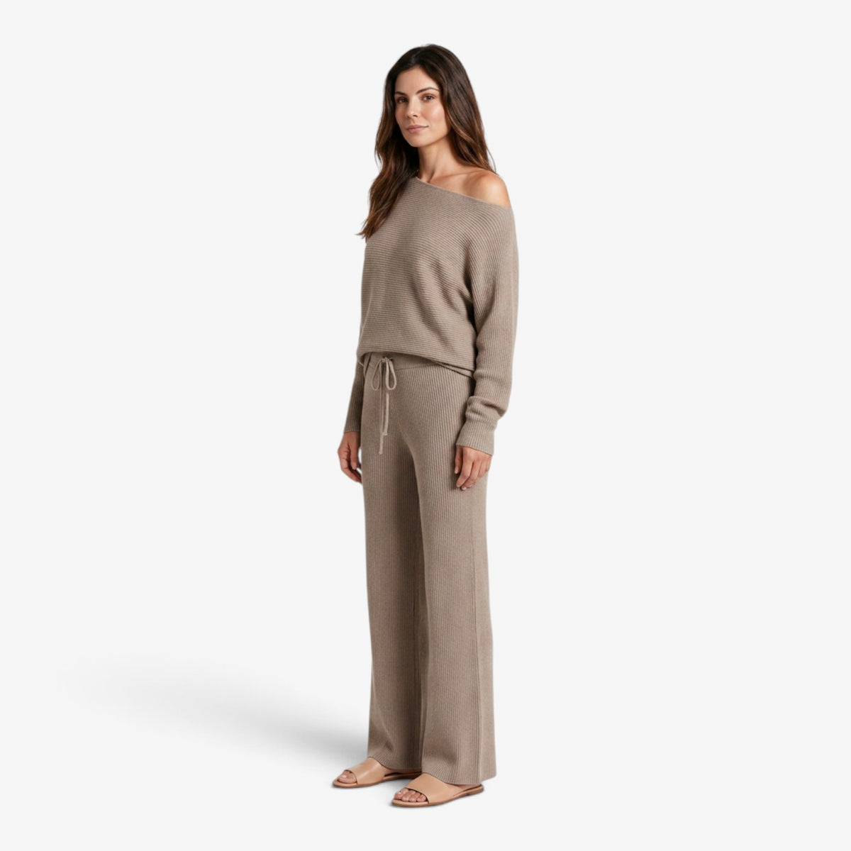 Conjunto de Punto con Hombro Descubierto para Mujer