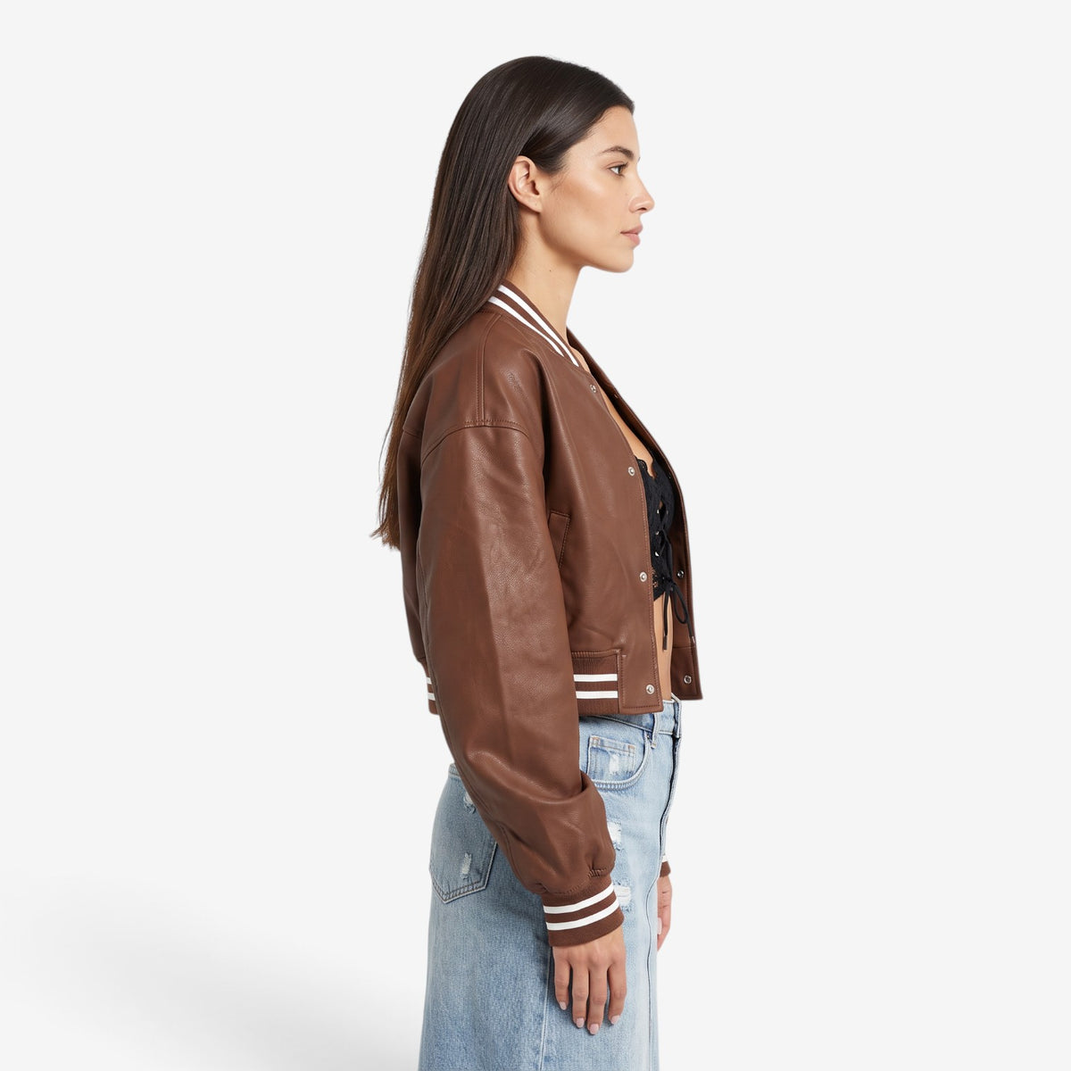 Chaqueta Bomber Efecto Piel para Mujer