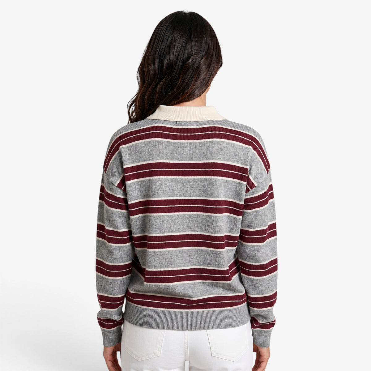 Jersey de Punto a Rayas con Cuello Polo para Mujer