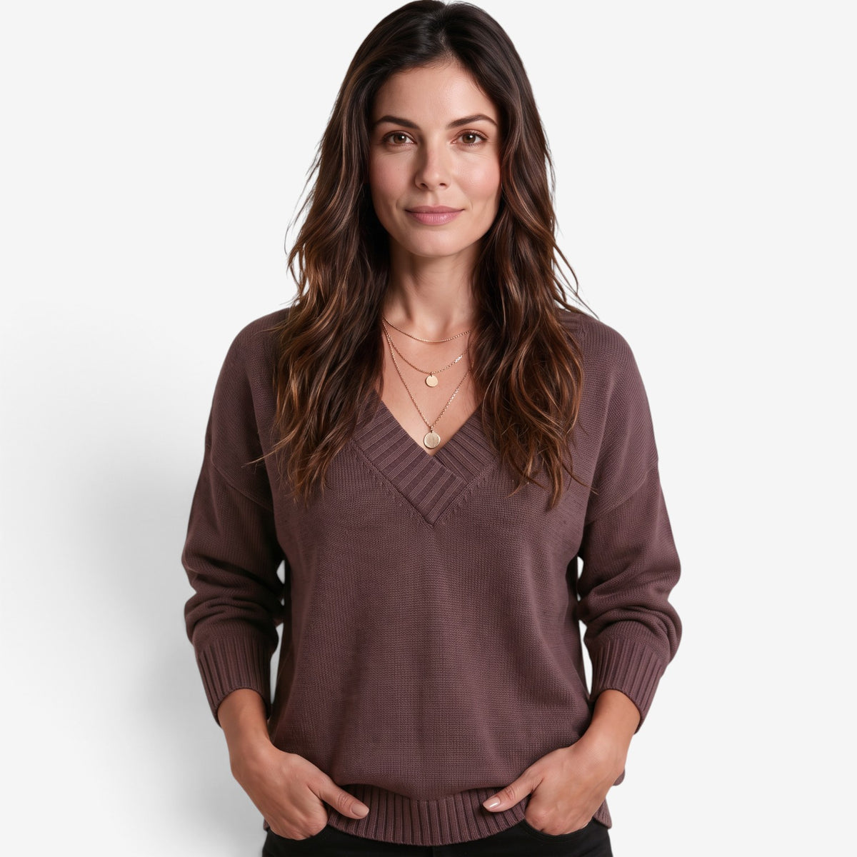 Jersey Holgado de Punto con Cuello en V para Mujer