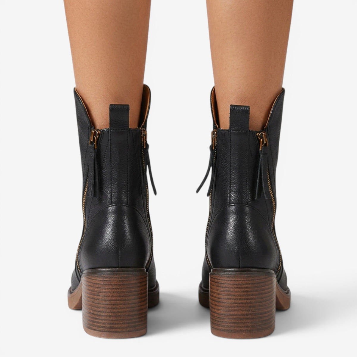 Botines de Piel con Tacón Ancho