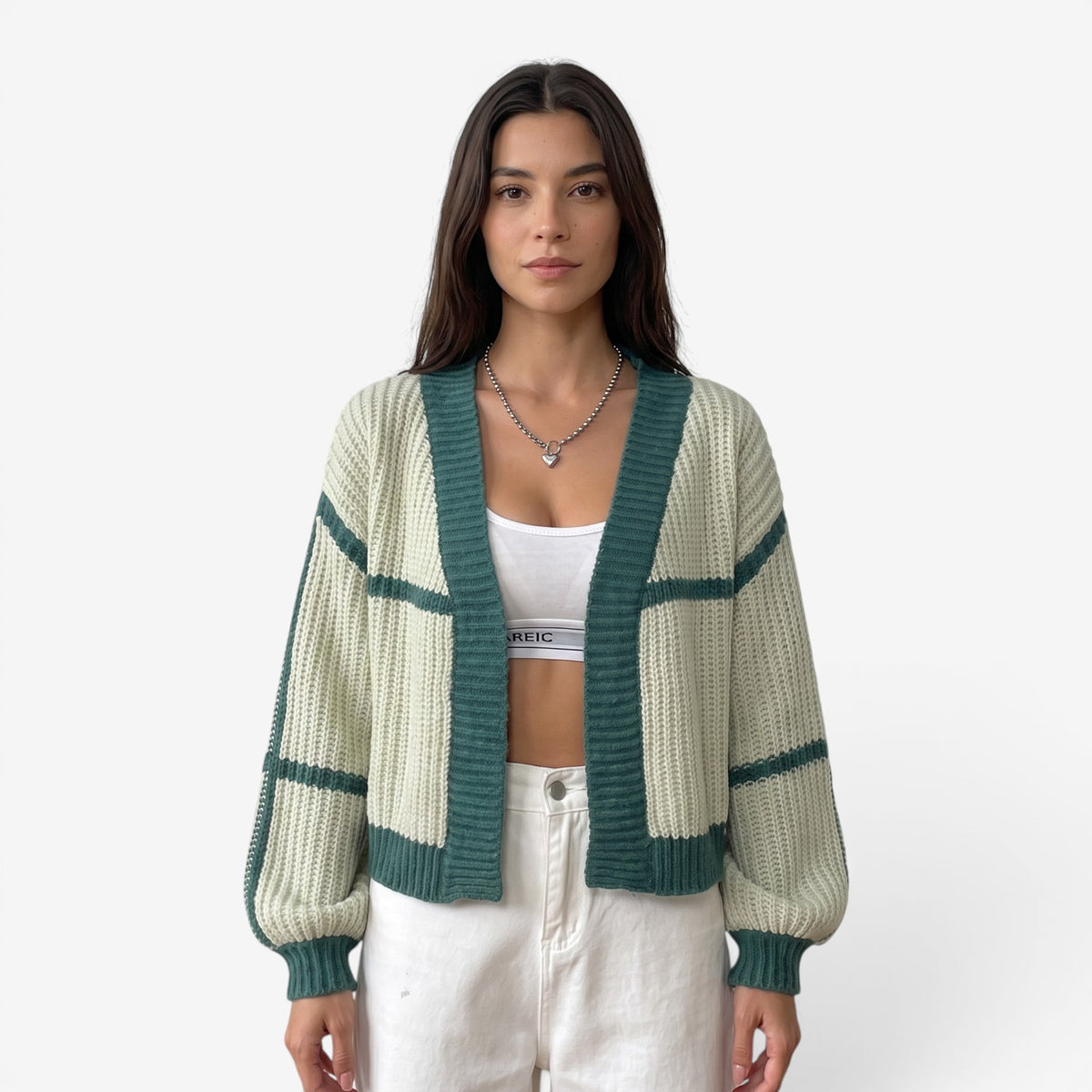 Cárdigan de Punto Corto Bicolor para Mujer