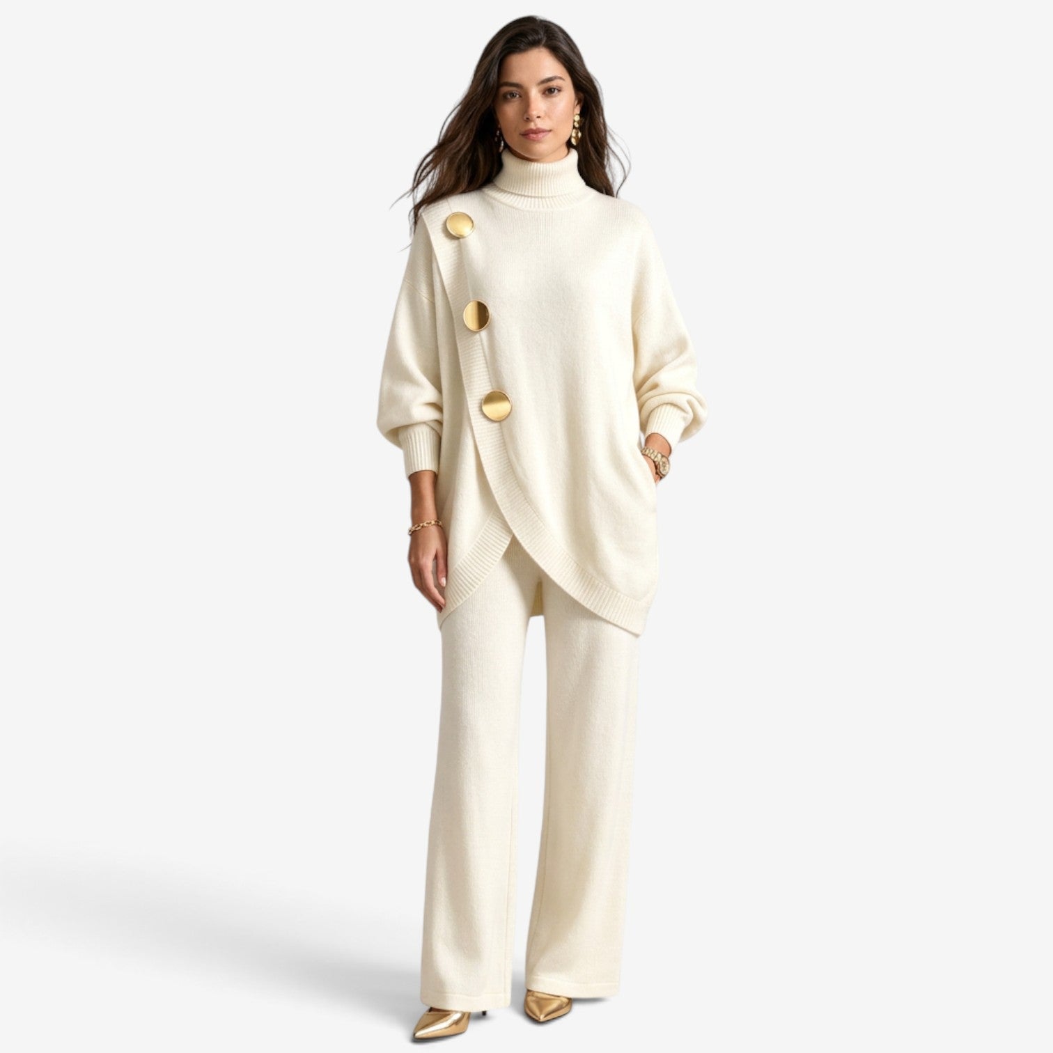 Conjunto de Punto Asimétrico con Botones para Mujer