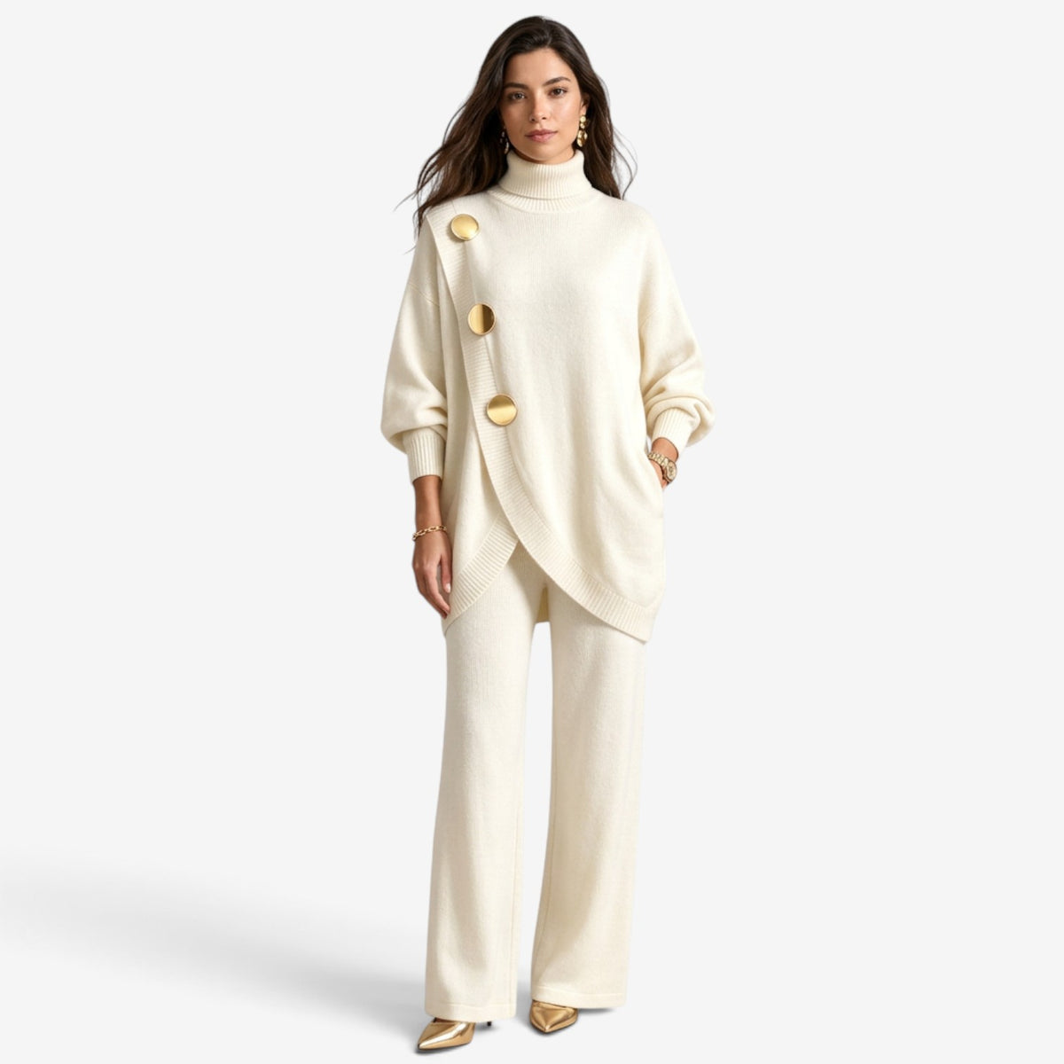 Conjunto de Punto Asimétrico con Botones para Mujer
