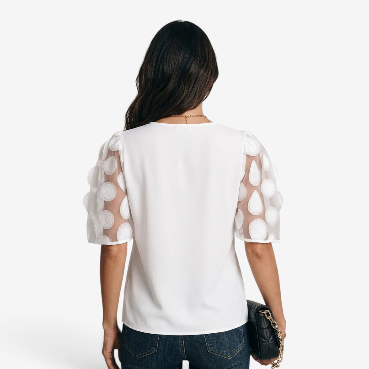 Blusa con Mangas de Tul y Apliques para Mujer