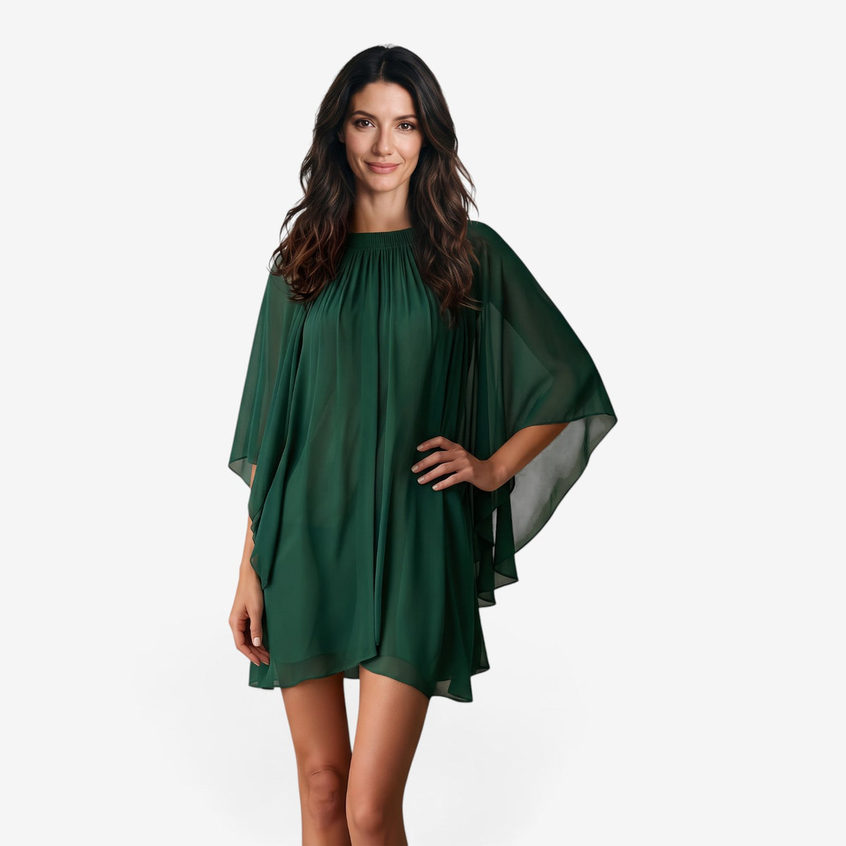 Vestido Corto Fluido con Mangas Murciélago para Mujer