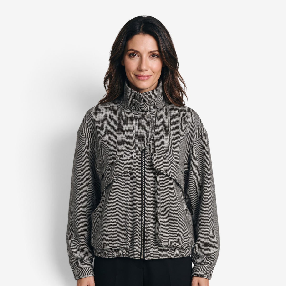 Chaqueta de Espiga con Cuello Alto para Mujer
