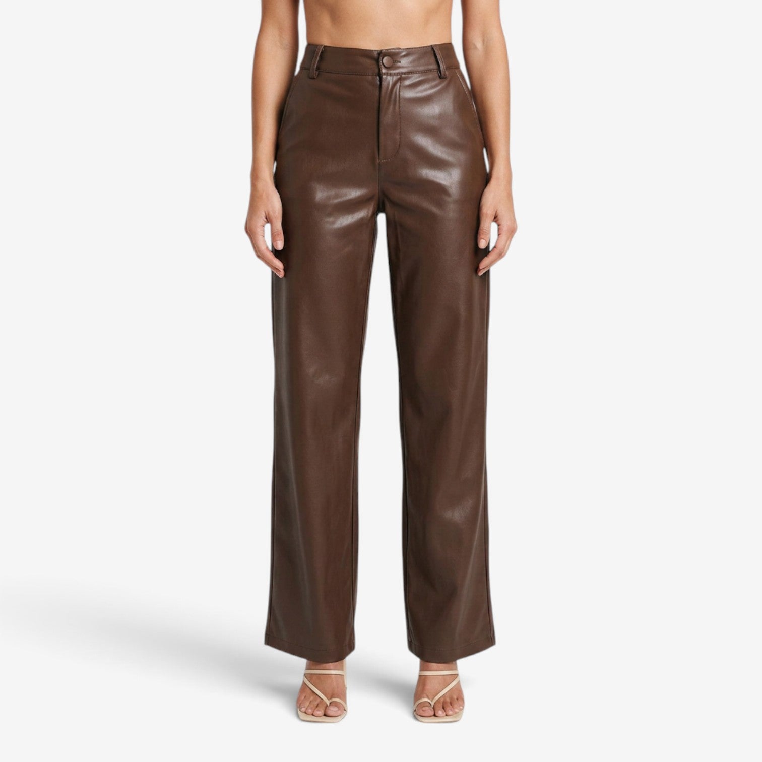 Pantalón de Cuero de Pierna Ancha para Mujer