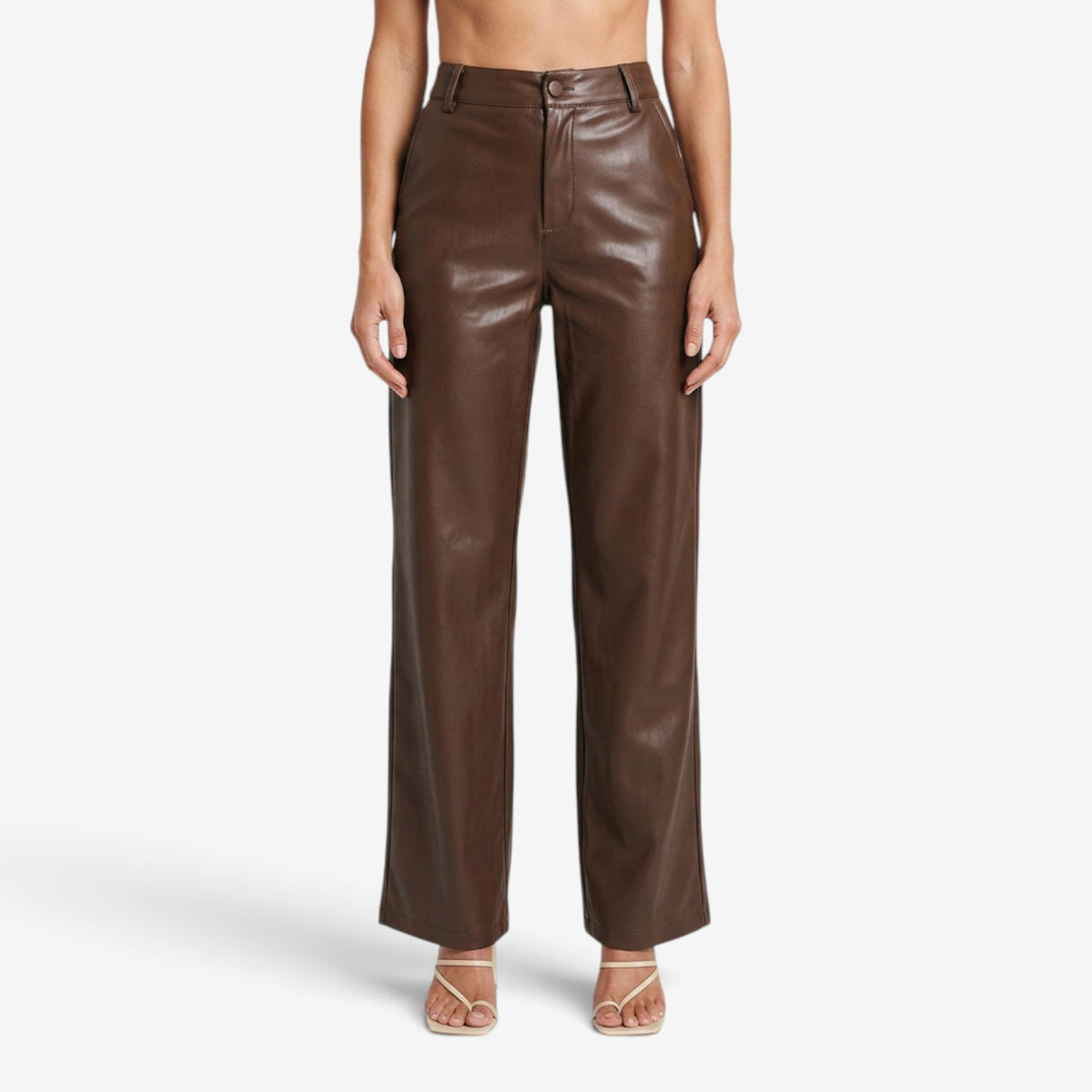Pantalón de Cuero de Pierna Ancha para Mujer