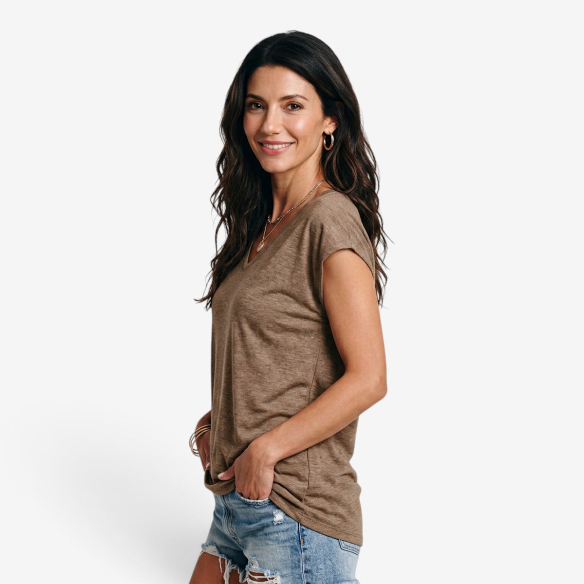 Camiseta Holgada con Cuello en V para Mujer
