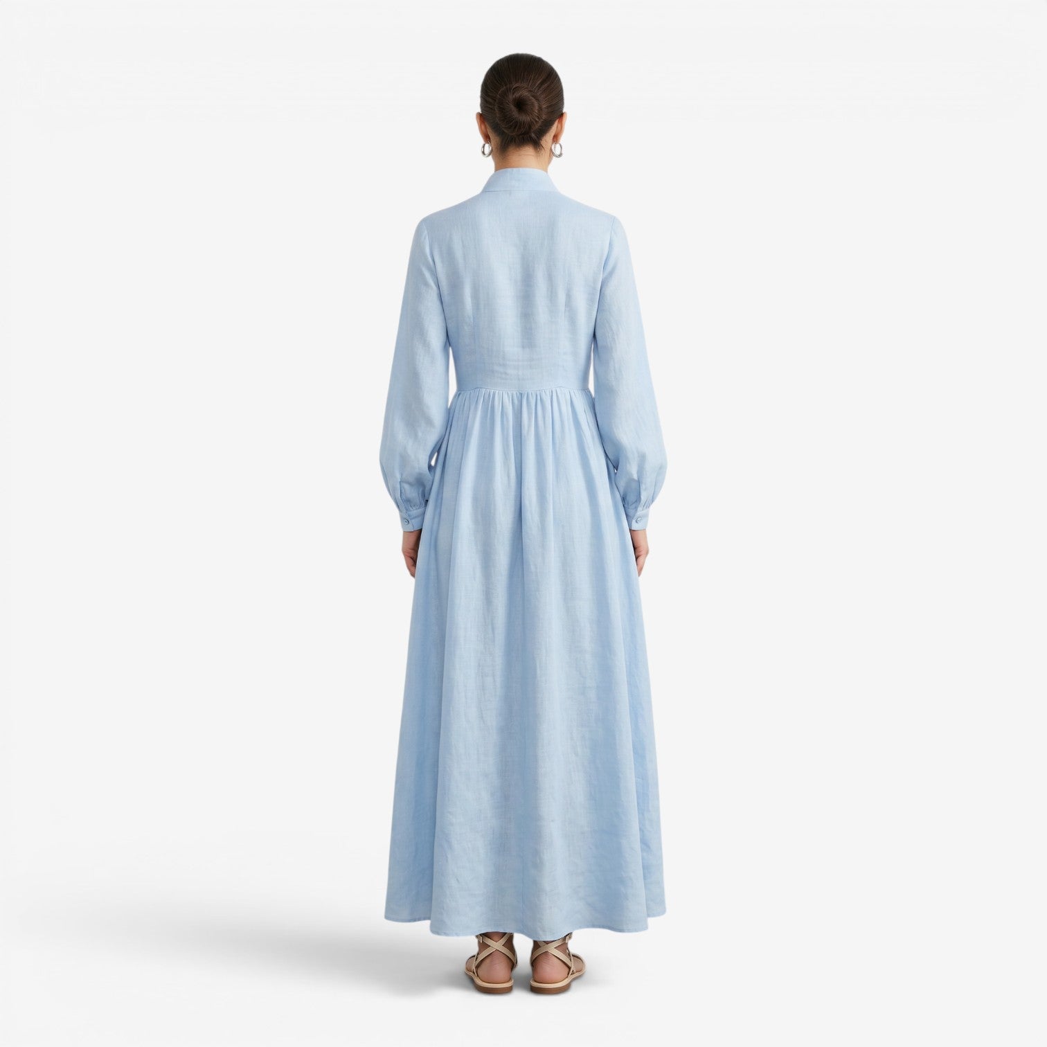 Vestido Plisado de Manga Larga Estilo Francés