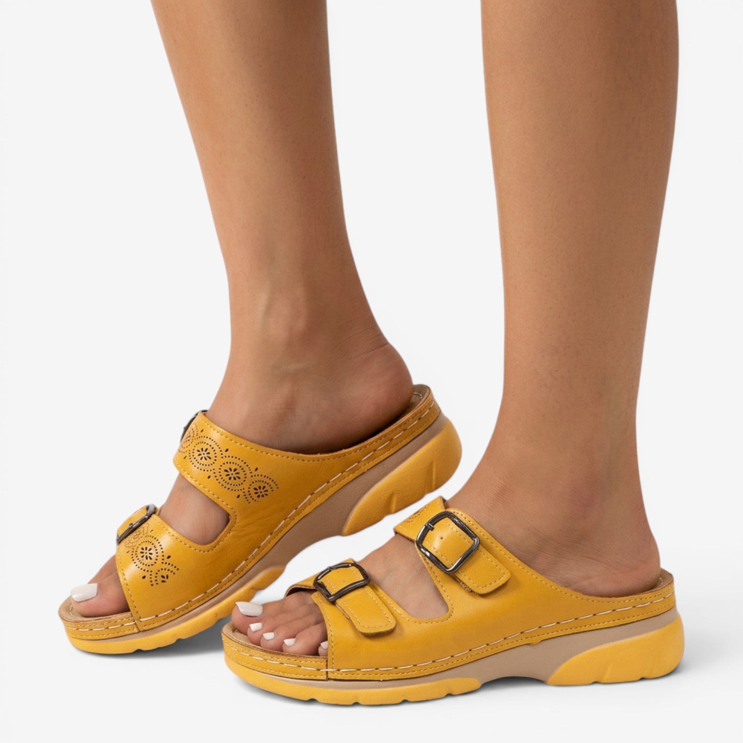 Sandalias Mule de Cuña con Doble Hebilla