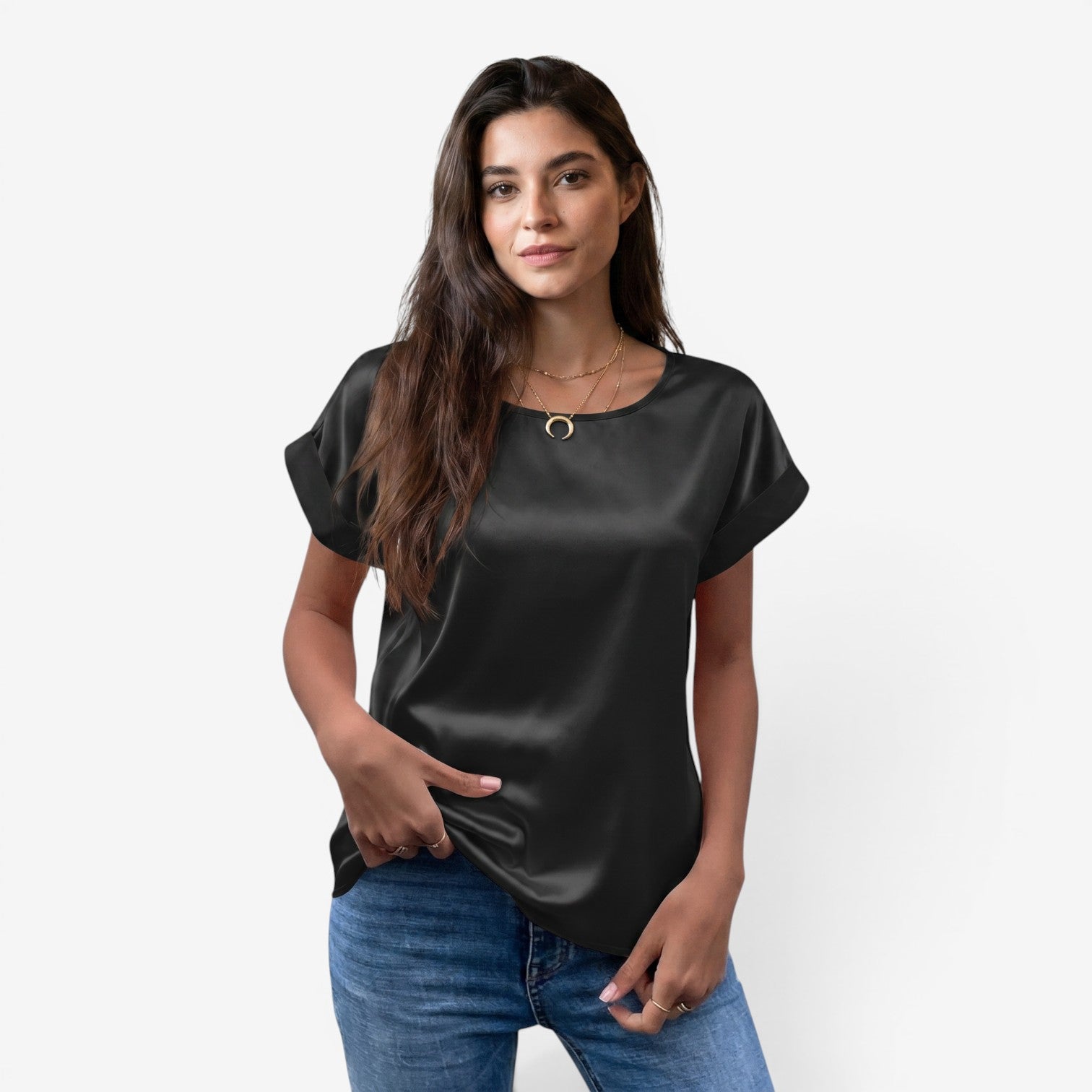 Blusa Satinada de Manga Murciélago para Mujer