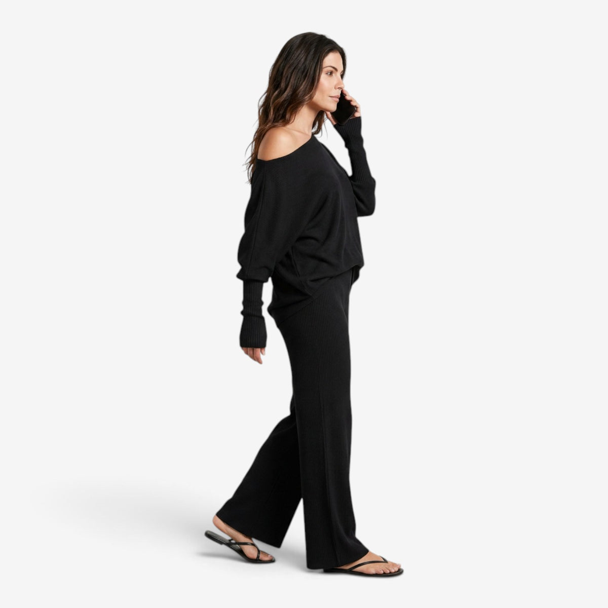 Conjunto de Punto con Hombro Descubierto para Mujer