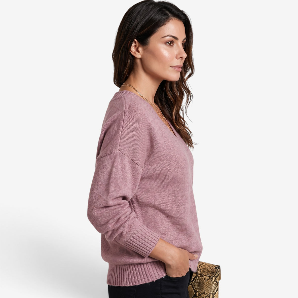 Jersey Holgado de Punto con Cuello en V para Mujer