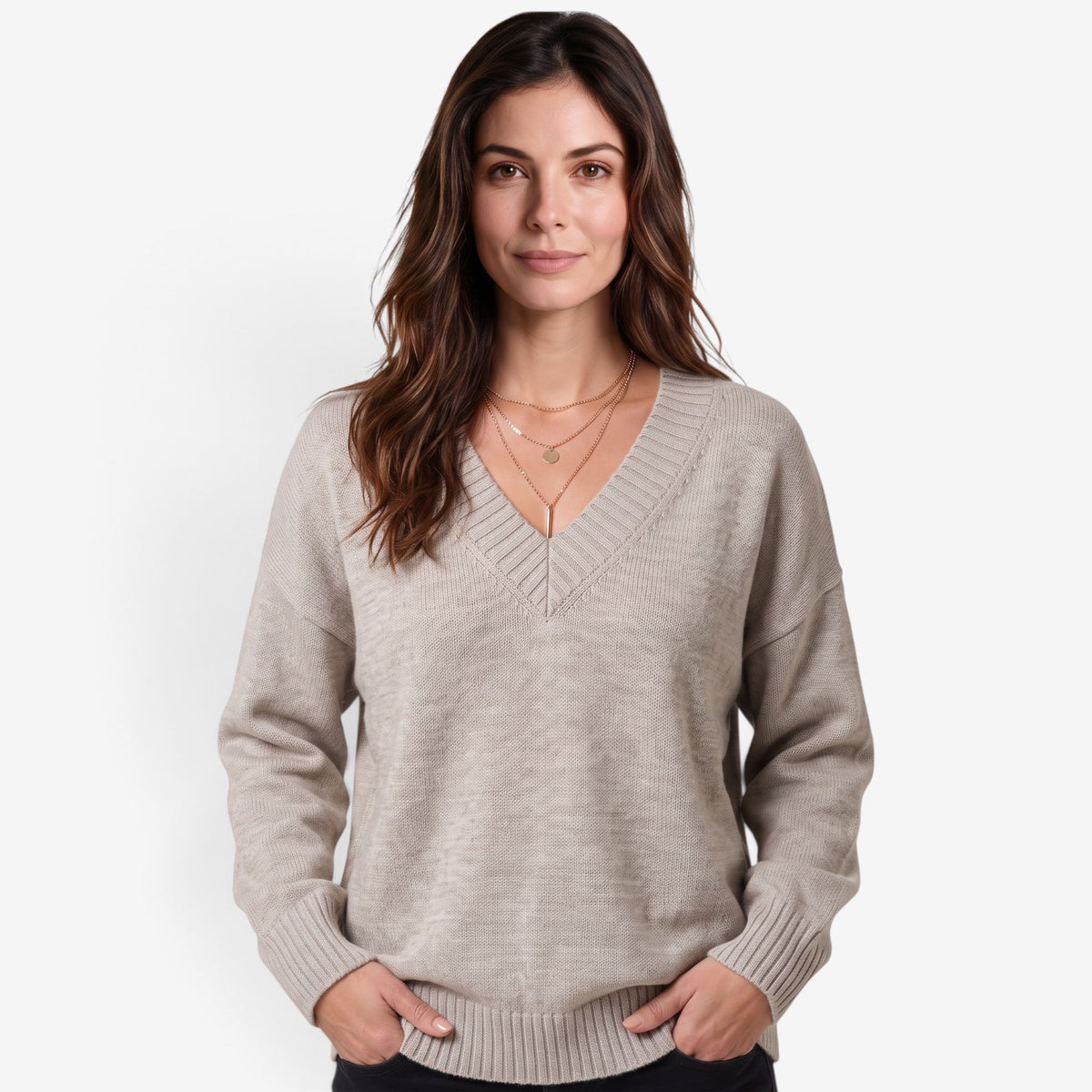 Jersey Holgado de Punto con Cuello en V para Mujer