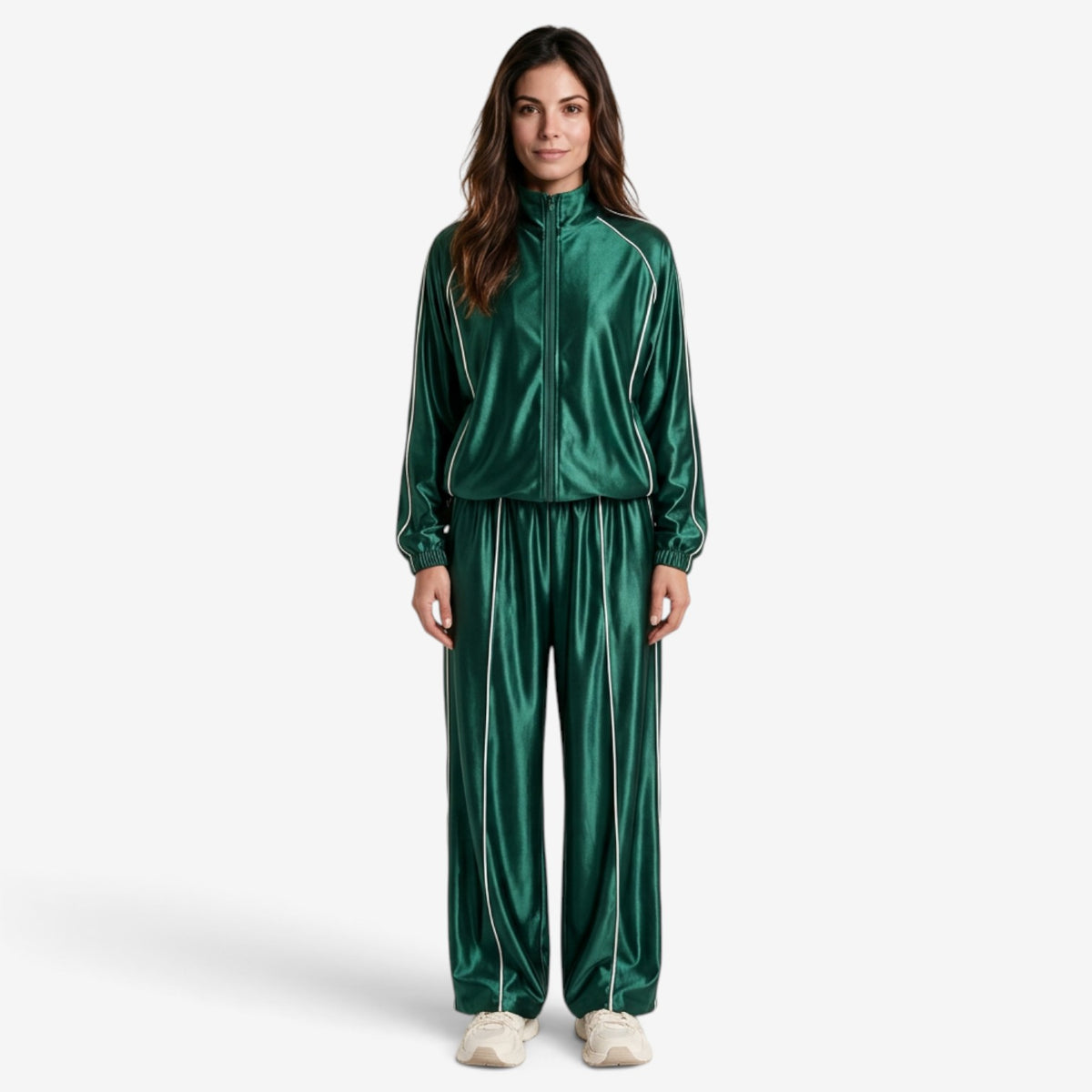 Conjunto Deportivo Satinado con Ribetes para Mujer