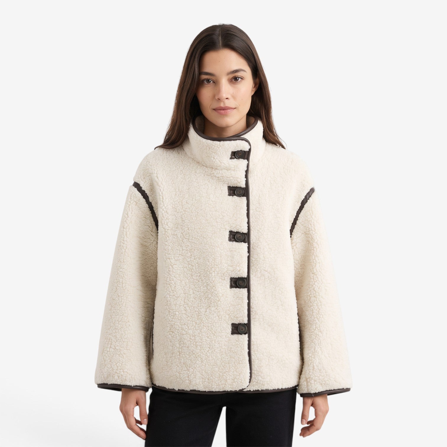 Chaqueta de Borreguito con Cuello Alto para Mujer