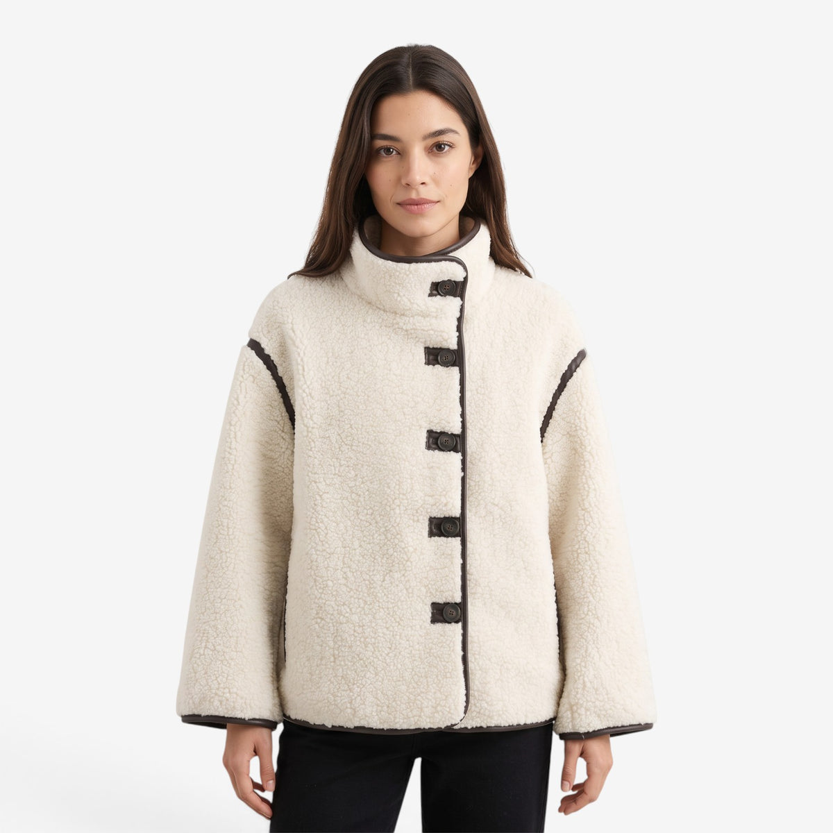 Chaqueta de Borreguito con Cuello Alto para Mujer