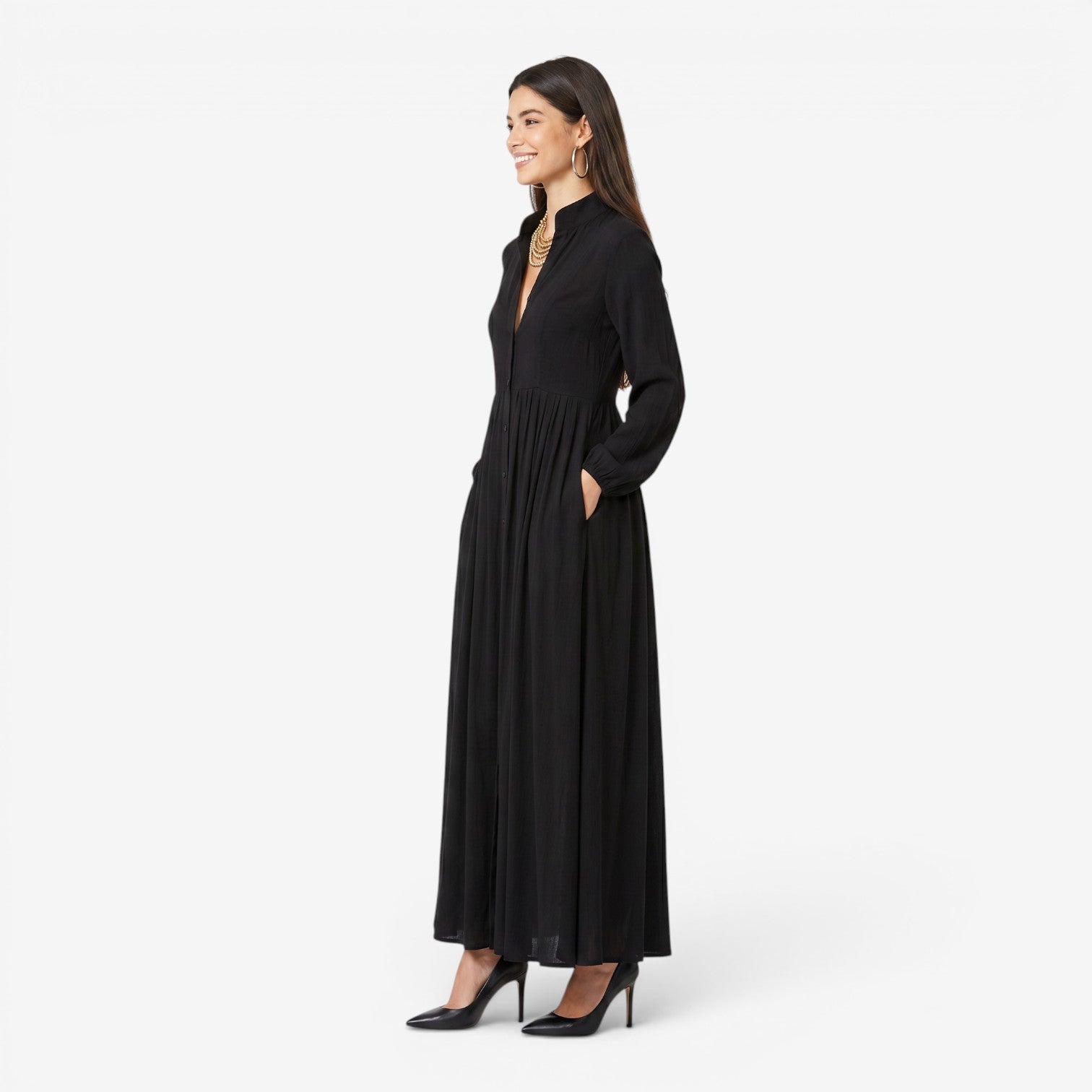 Vestido Plisado de Manga Larga Estilo Francés