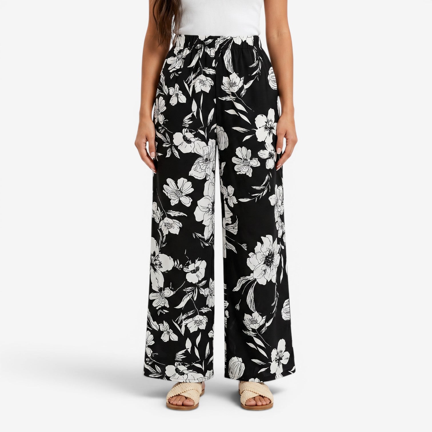 Pantalón Floral de Pierna Ancha