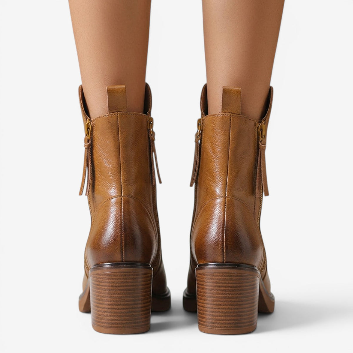 Botines de Piel con Tacón Ancho