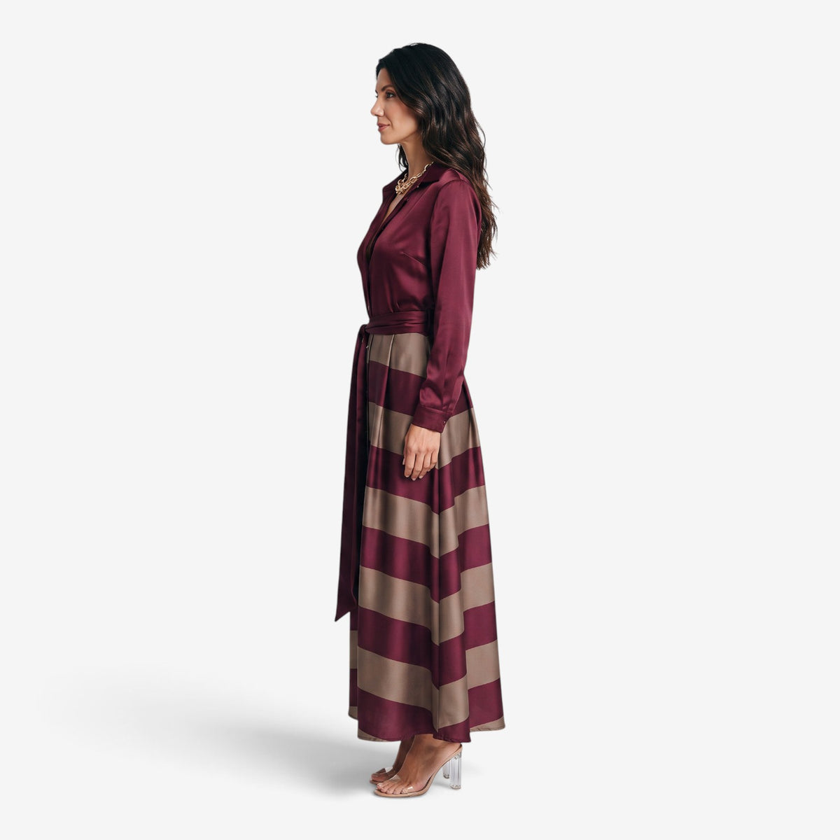 Vestido Camisero Largo a Rayas para Mujer