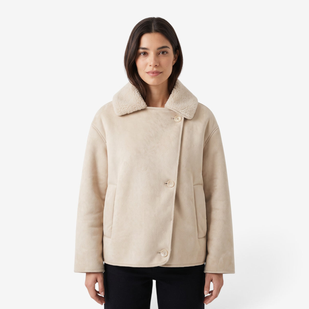 Chaqueta Efecto Ante con Borreguito para Mujer
