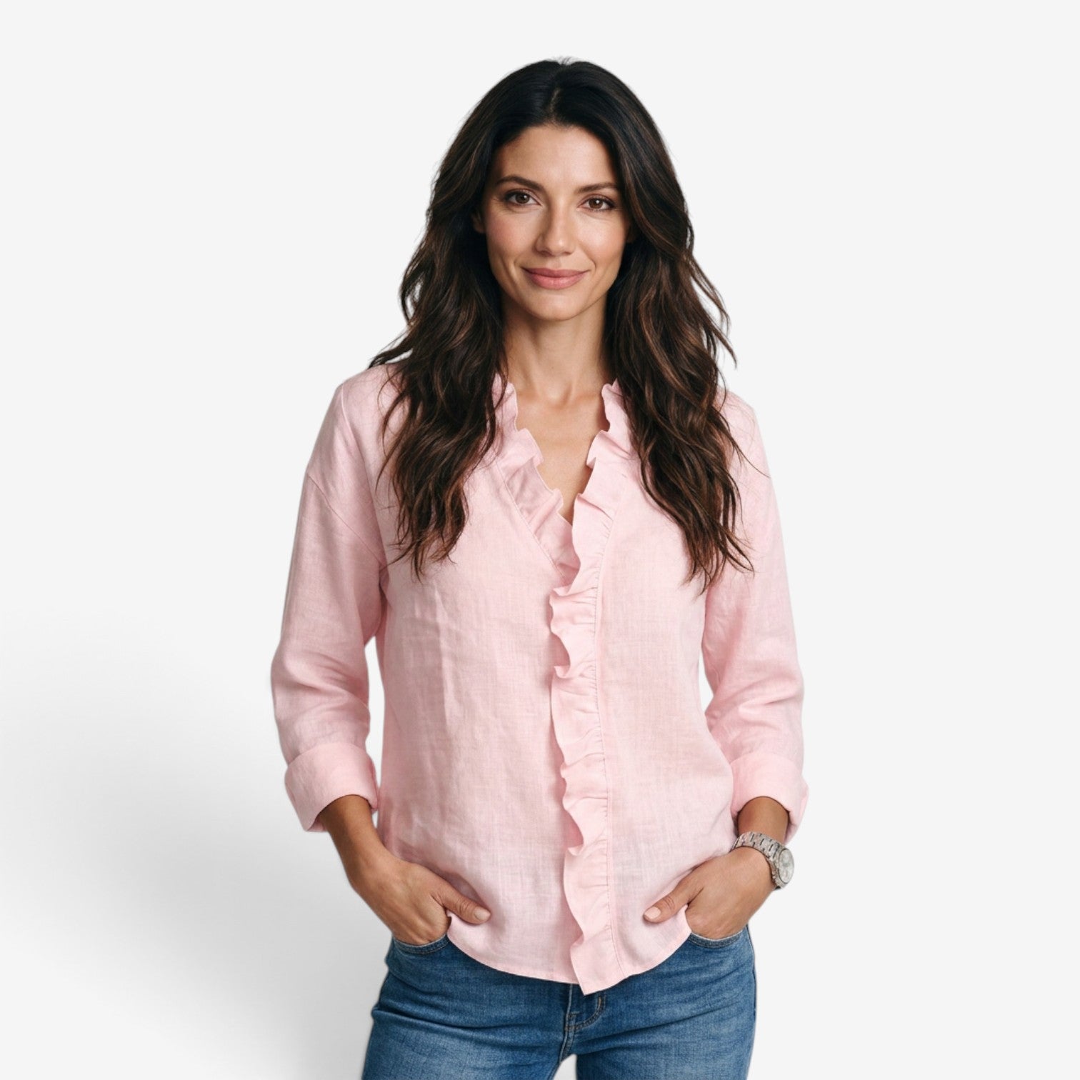 Blusa con Volantes y Manga Larga para Mujer