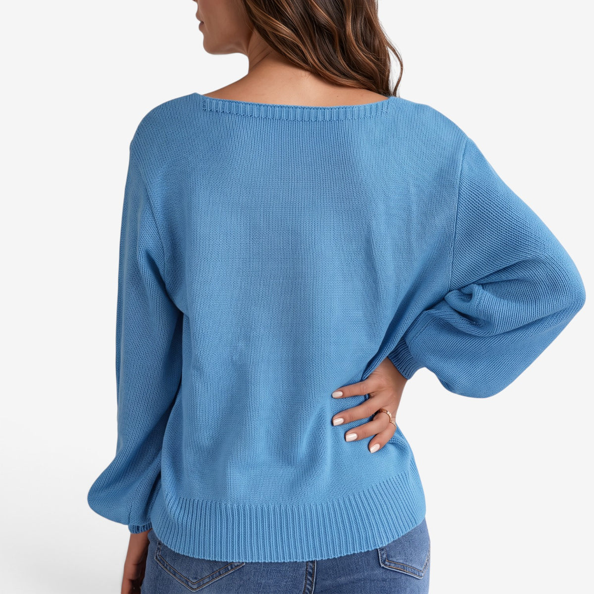 Jersey de Punto Trenzado con Escote Cuadrado para Mujer