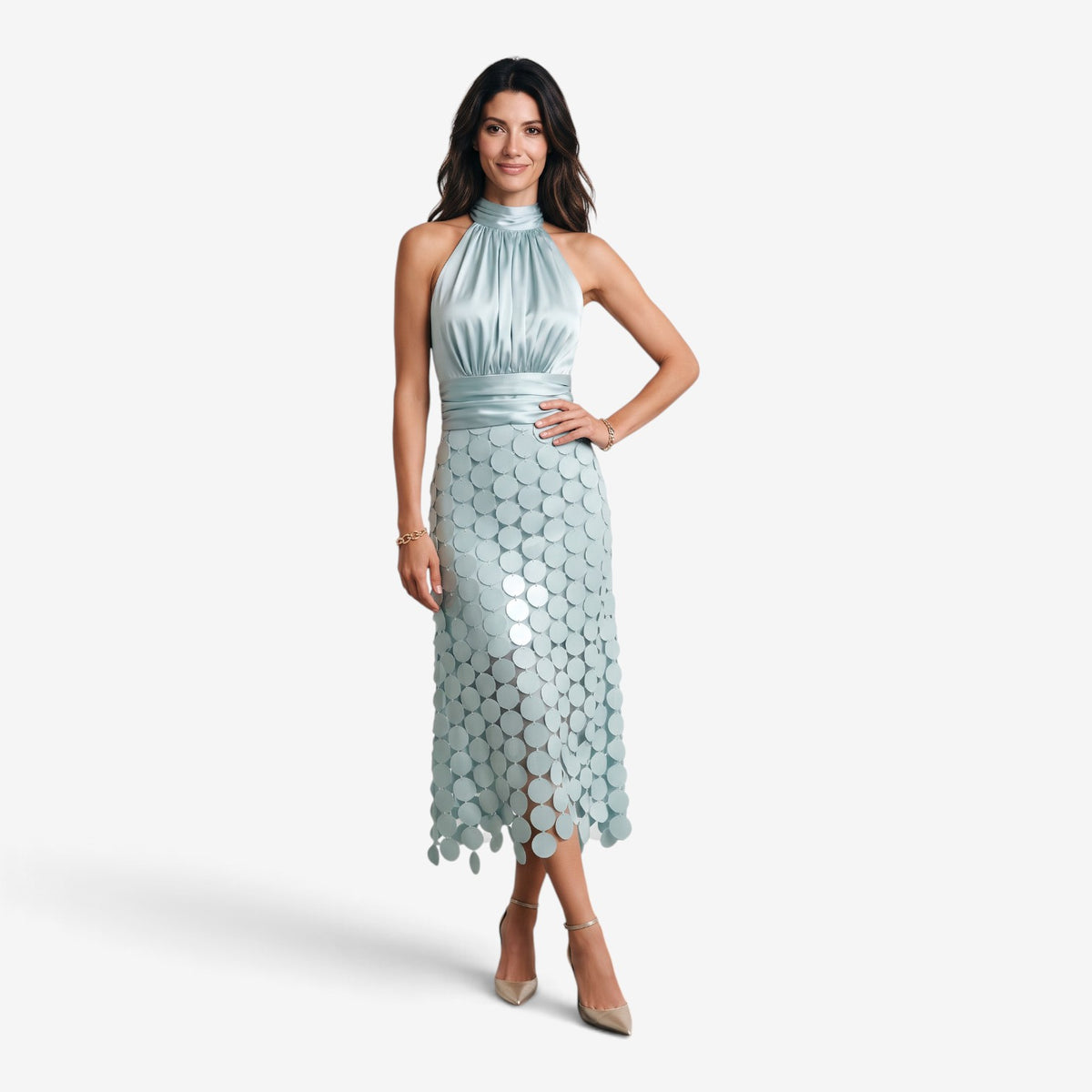 Vestido Midi Halter con Falda Geométrica para Mujer
